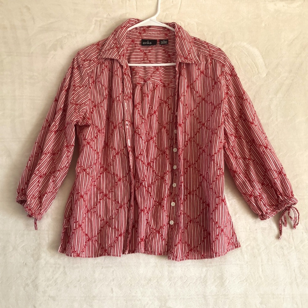 Erika Vintage Red Striped Blouse 3/4 Sleeves